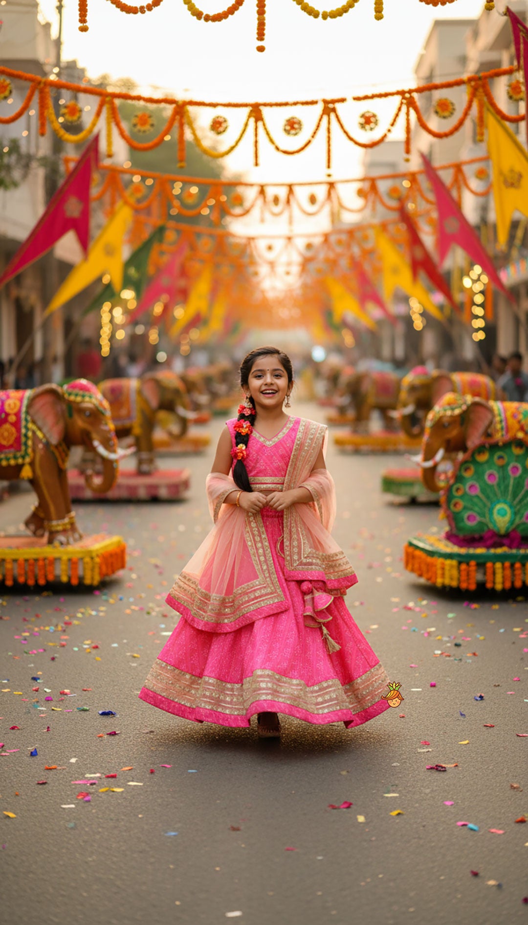 Elegant Pink Top And Fringes Tassels Detail Lehenga With Matching Dupatta