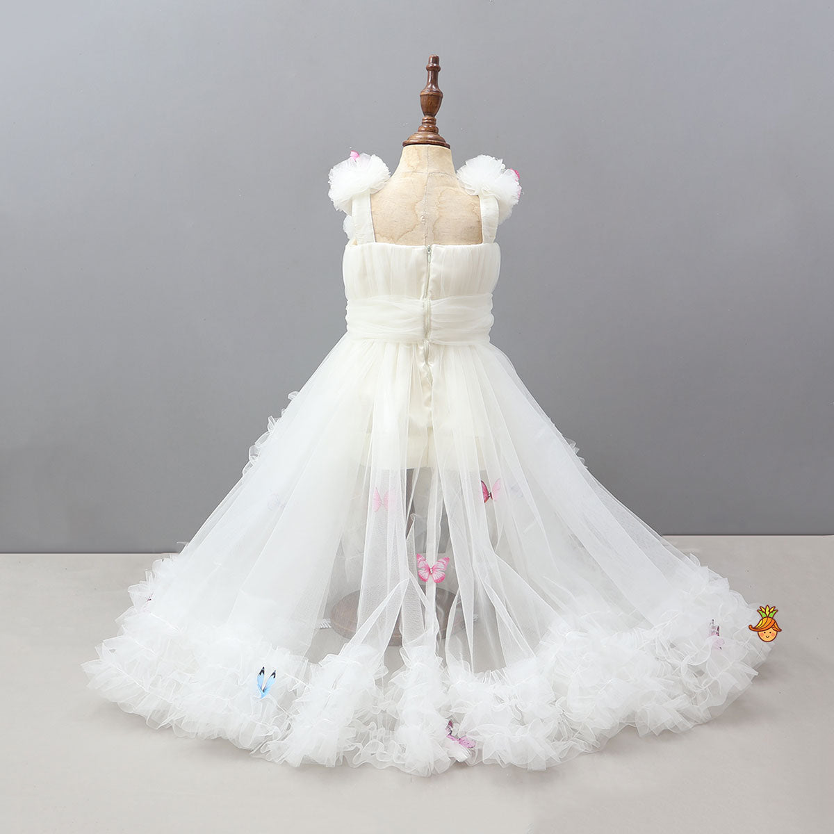 Butterfly Net Off White Trail Dress With Matching Bow Hair Clip