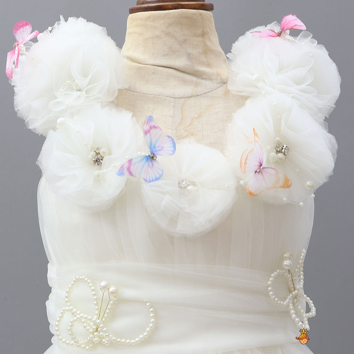 Butterfly Net Off White Trail Dress With Matching Bow Hair Clip