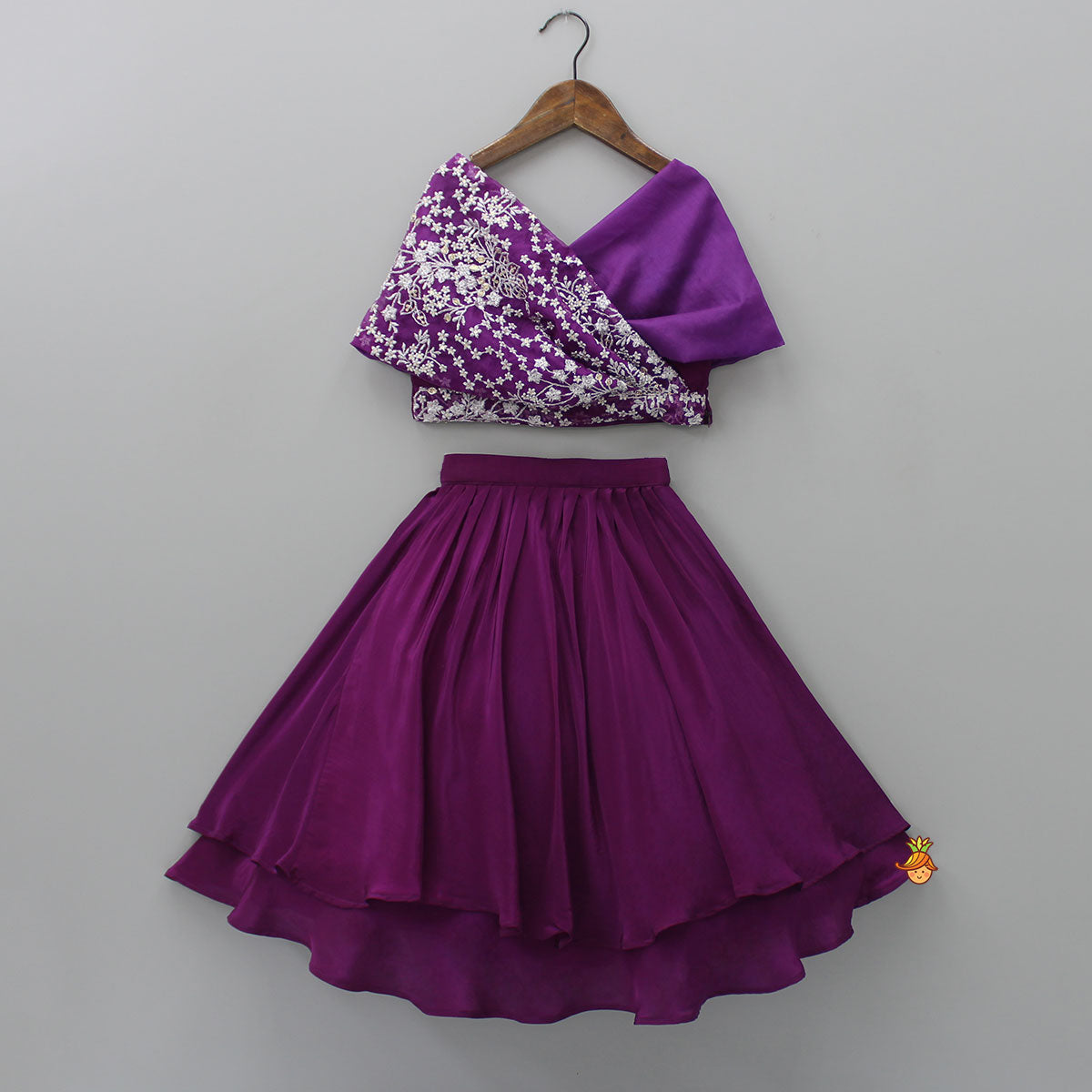 Stylish Overlap Purple Top And Layered Lehenga