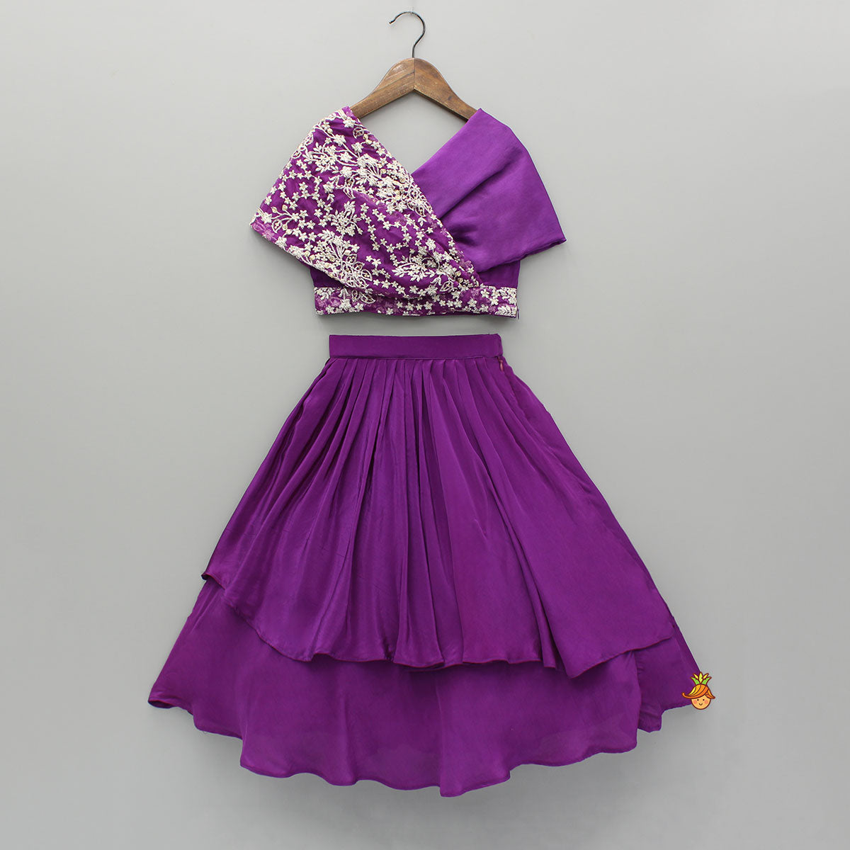 Stylish Overlap Purple Top And Layered Lehenga