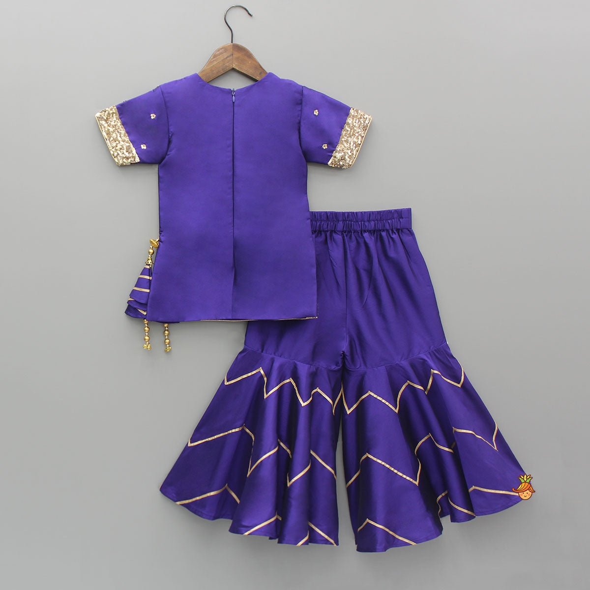 Embroidered Purple Kurti And Sharara With Net Dupatta