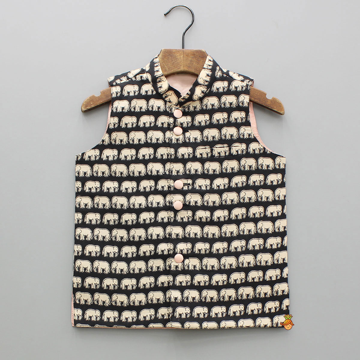 Ethnic Printed Black Sleeveless Jacket