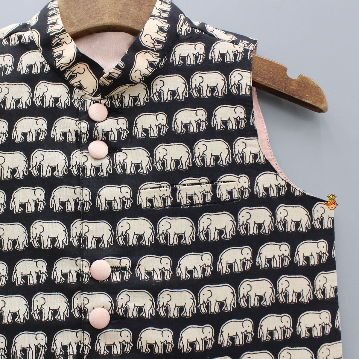 Ethnic Printed Black Sleeveless Jacket