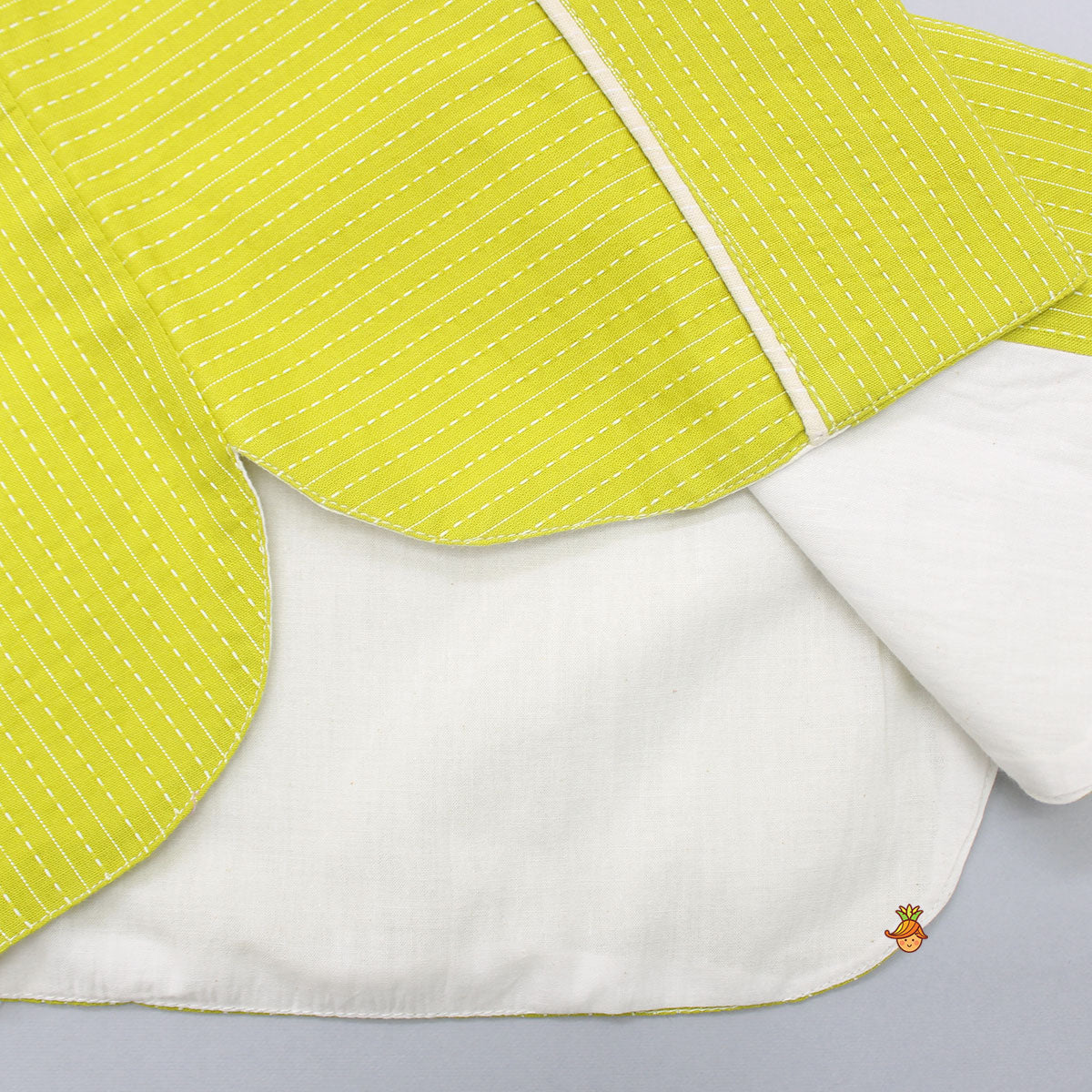 Cotton Cream Kurta With Green Jacket And Pocket Detail Pyjama
