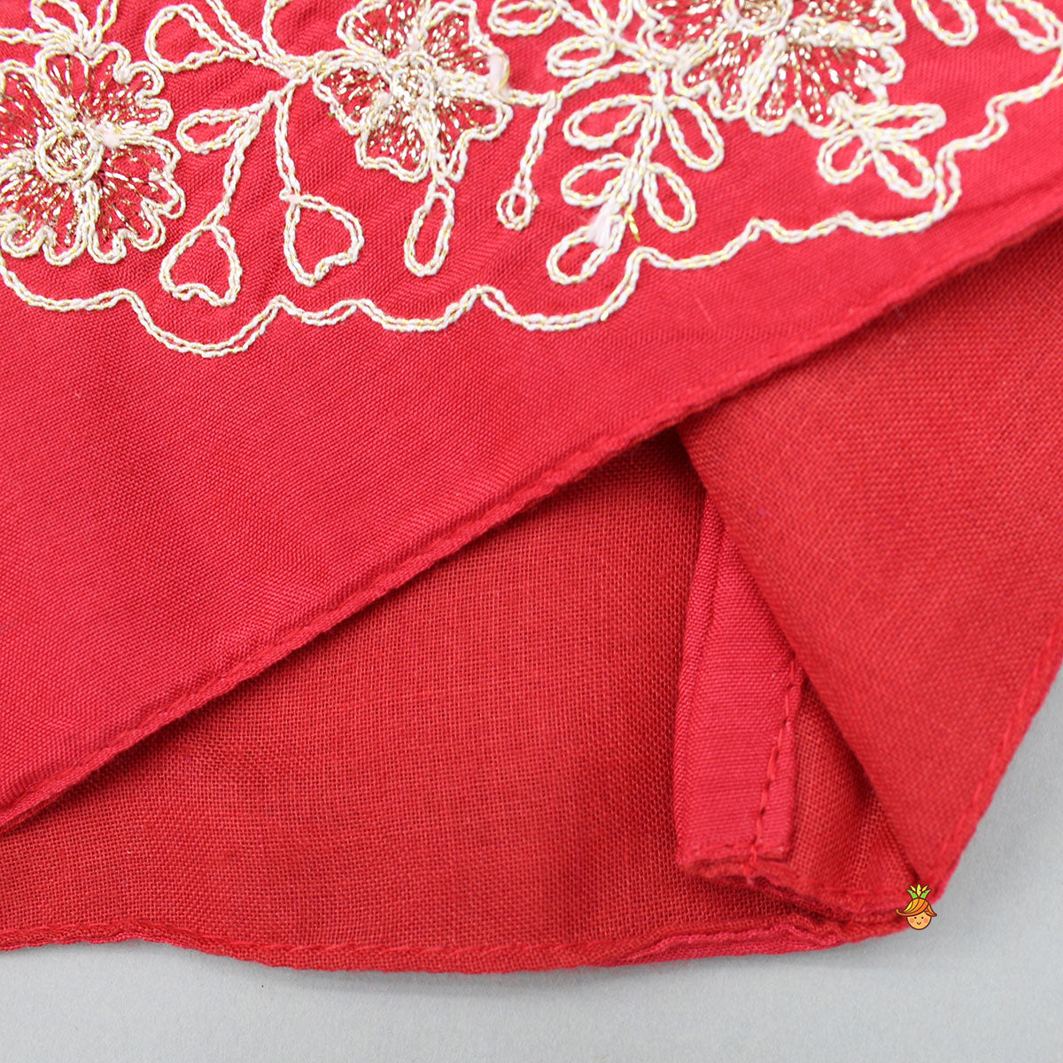 Dual Back Knot Detail Red Top And Tassels Enhanced Lehenga