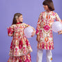 Multicolour Pleated Hem Kurta And Pyjama twinning model image 3