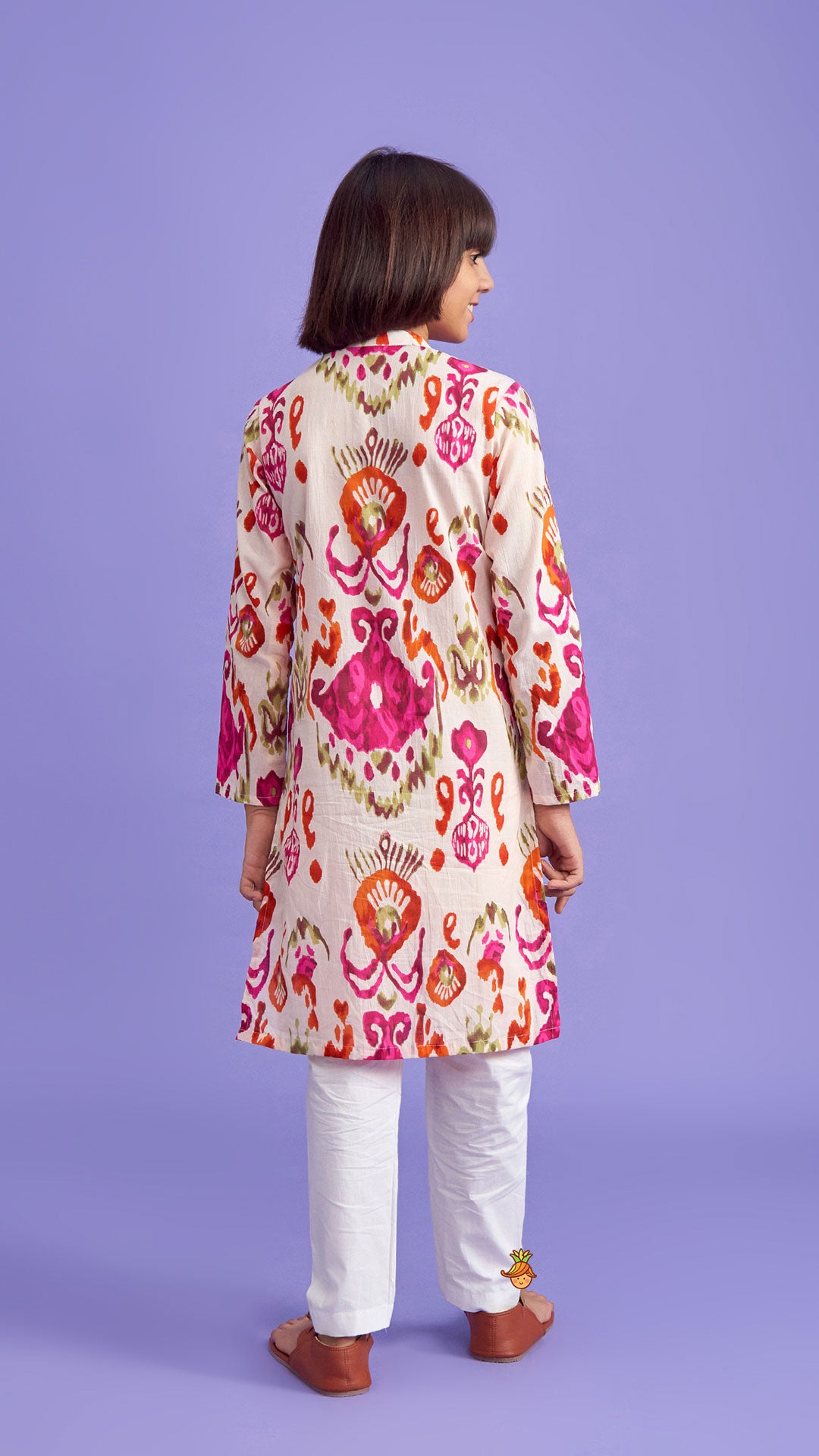 Multicolour Pleated Hem Kurta And Pyjama