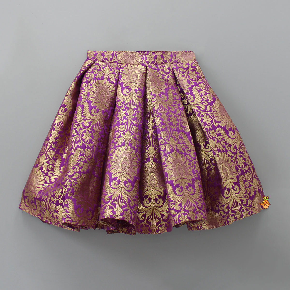 Stylish Cut Out Back Purple Top And Box Pleated Brocade Lehenga