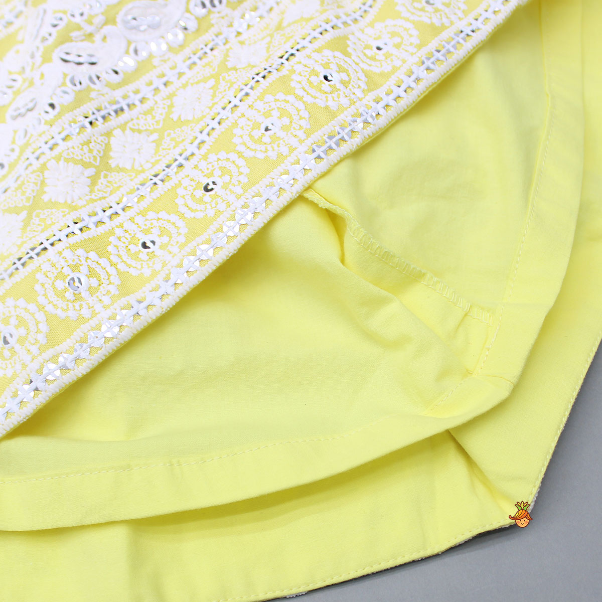 Strappy V Neck Embroidered Yellow Kurti And Pant With Sling Bag