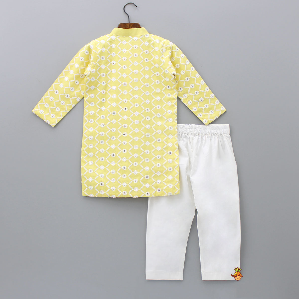 Ethnic Sequins And Thread Embroidered Yellow Kurta With Pyjama