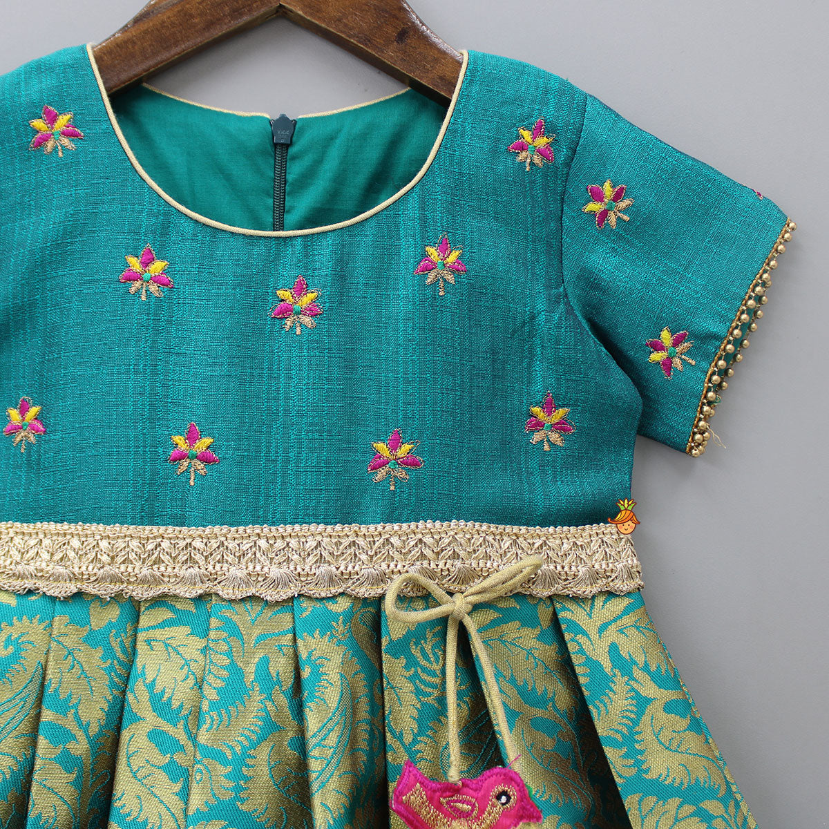 Gorgeous Turquoise Green Brocade Anarkali And Dupatta