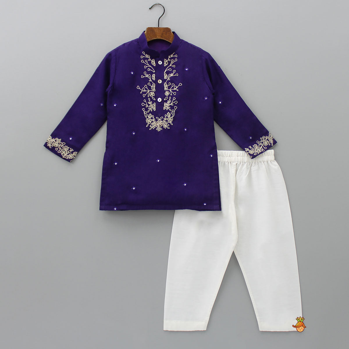 Pre Order: Purple Faux Mirror Work Kurta With Pyjama