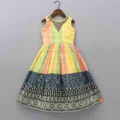Bandhani Printed Multicolour Anarkali With Embroidered Jacket