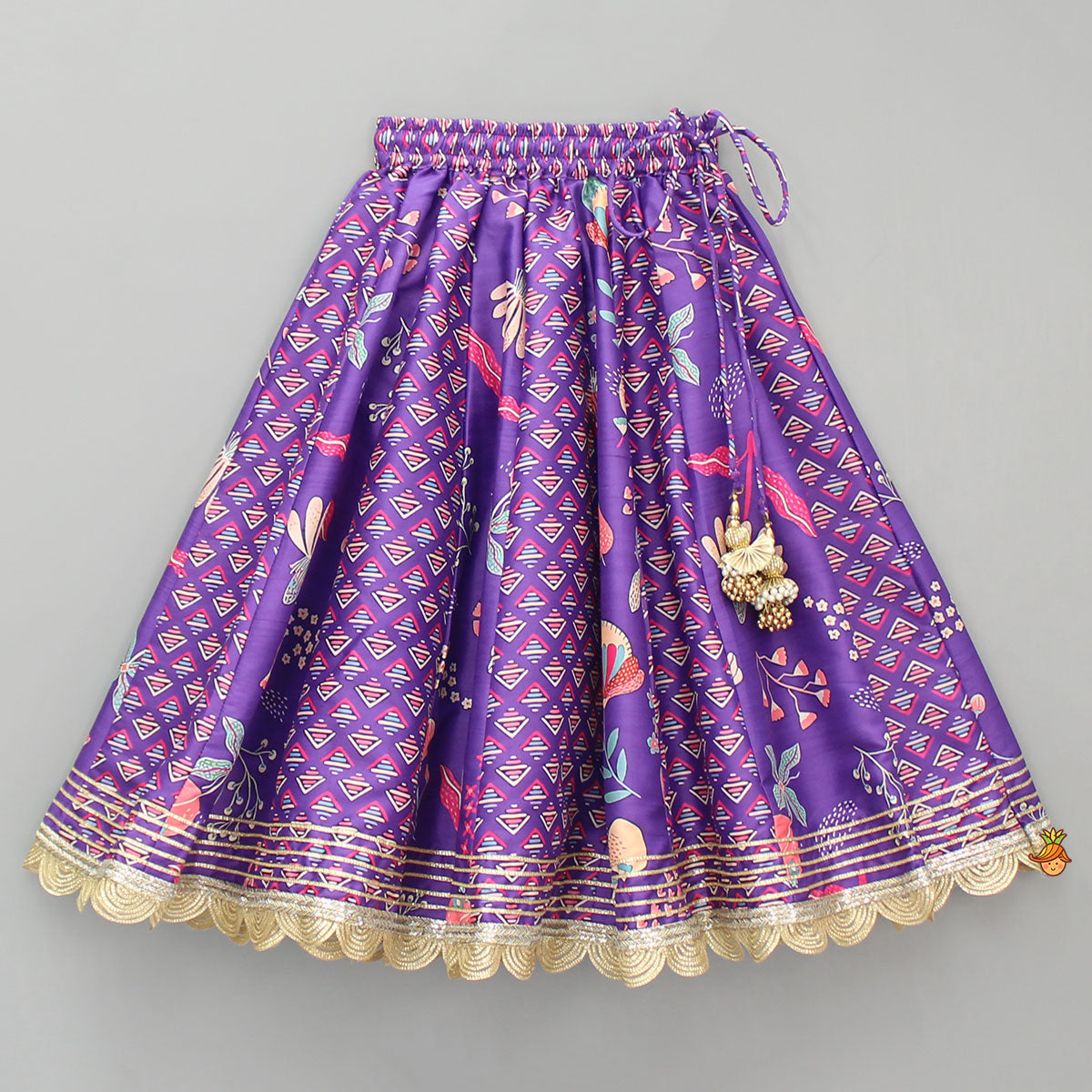 Scalloped Hem V Neck Purple Top And Lehenga With Matching Hair Band