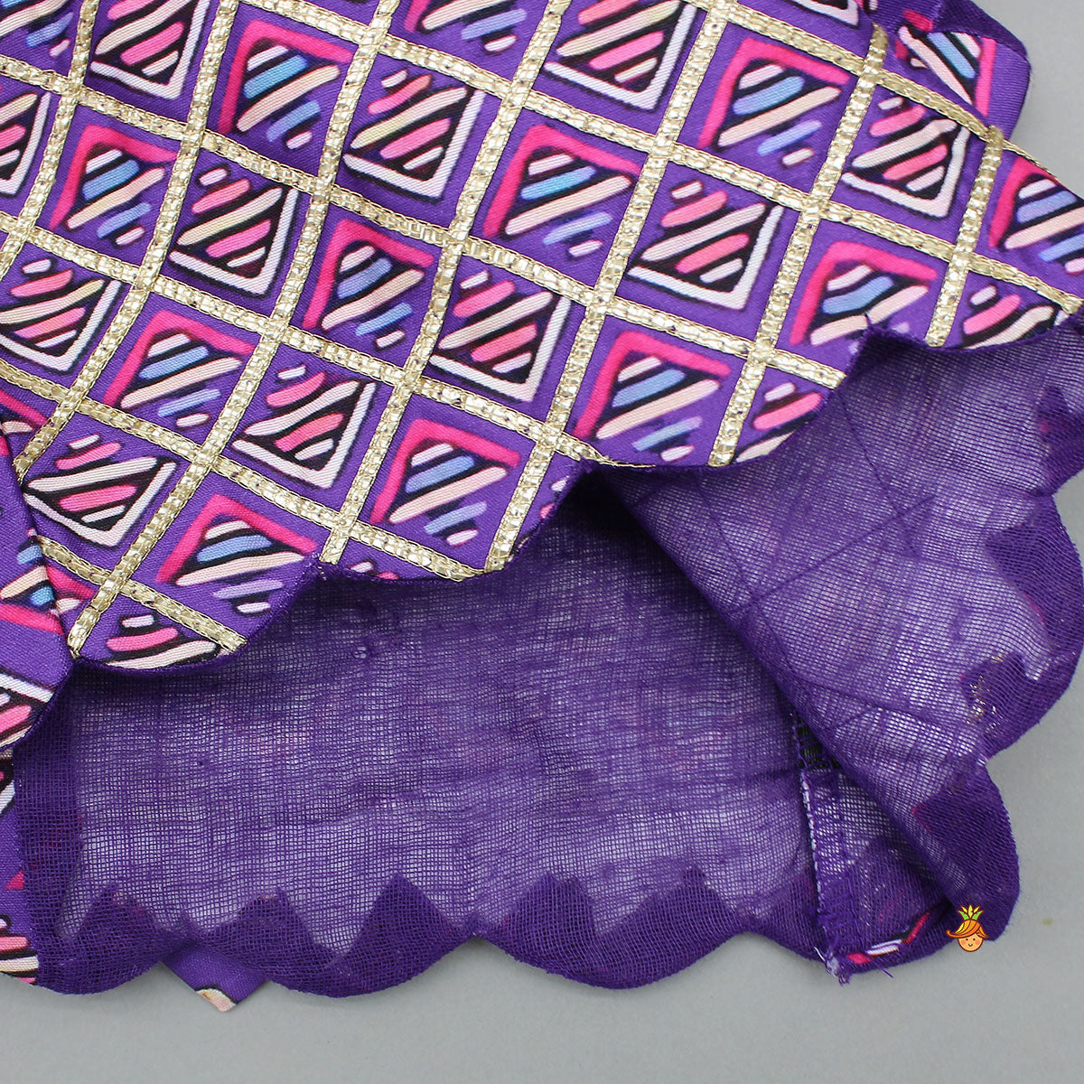 Scalloped Hem V Neck Purple Top And Lehenga With Matching Hair Band