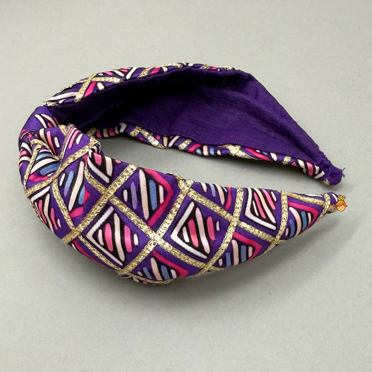 Scalloped Hem V Neck Purple Top And Lehenga With Matching Hair Band