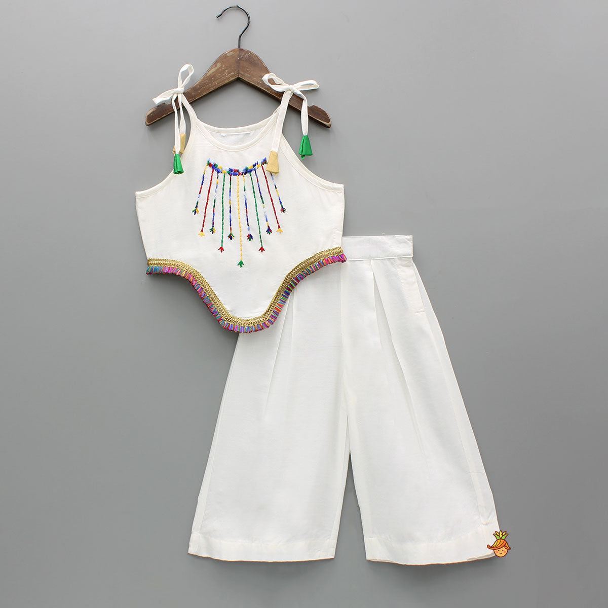Asymmetric Multicolour Embroidered Top With Palazzo