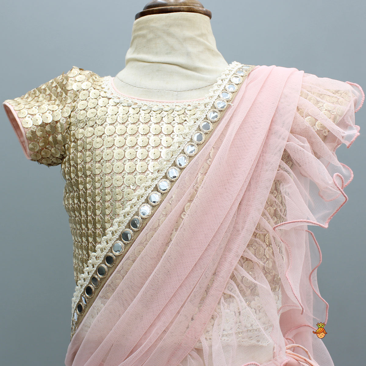 Sequins Work Top With Embroidered Lehenga And Attached Dupatta