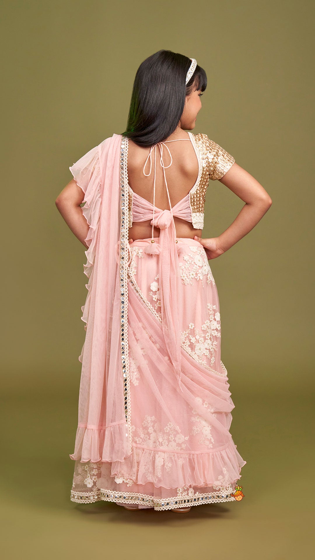 Sequins Work Top With Embroidered Lehenga And Attached Dupatta