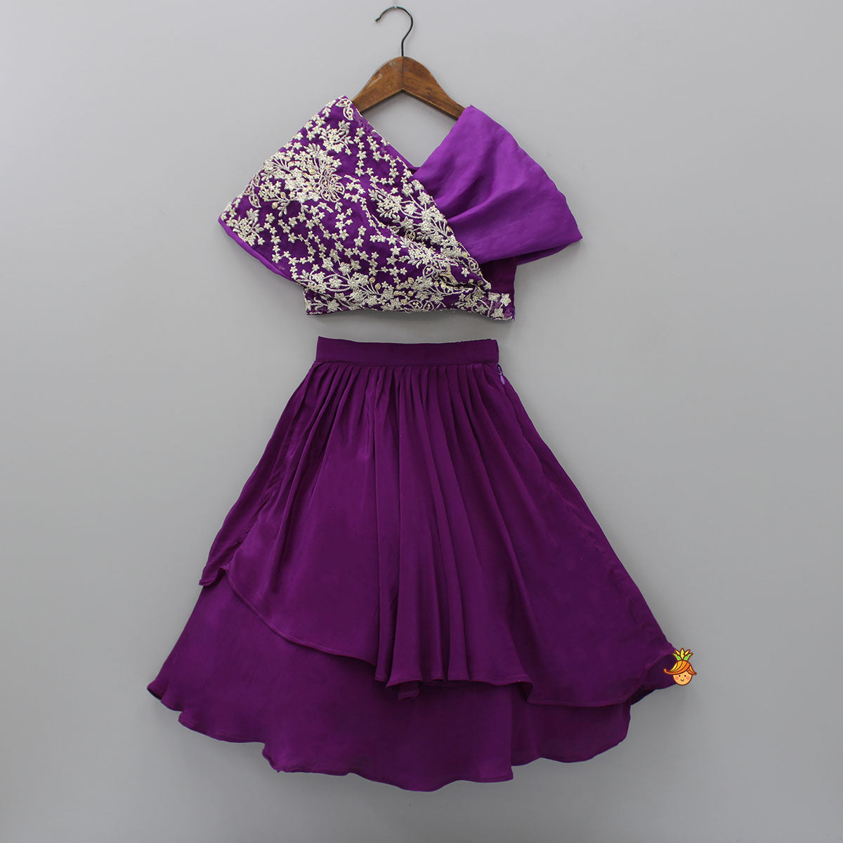 Stylish Overlap Purple Top And Layered Lehenga