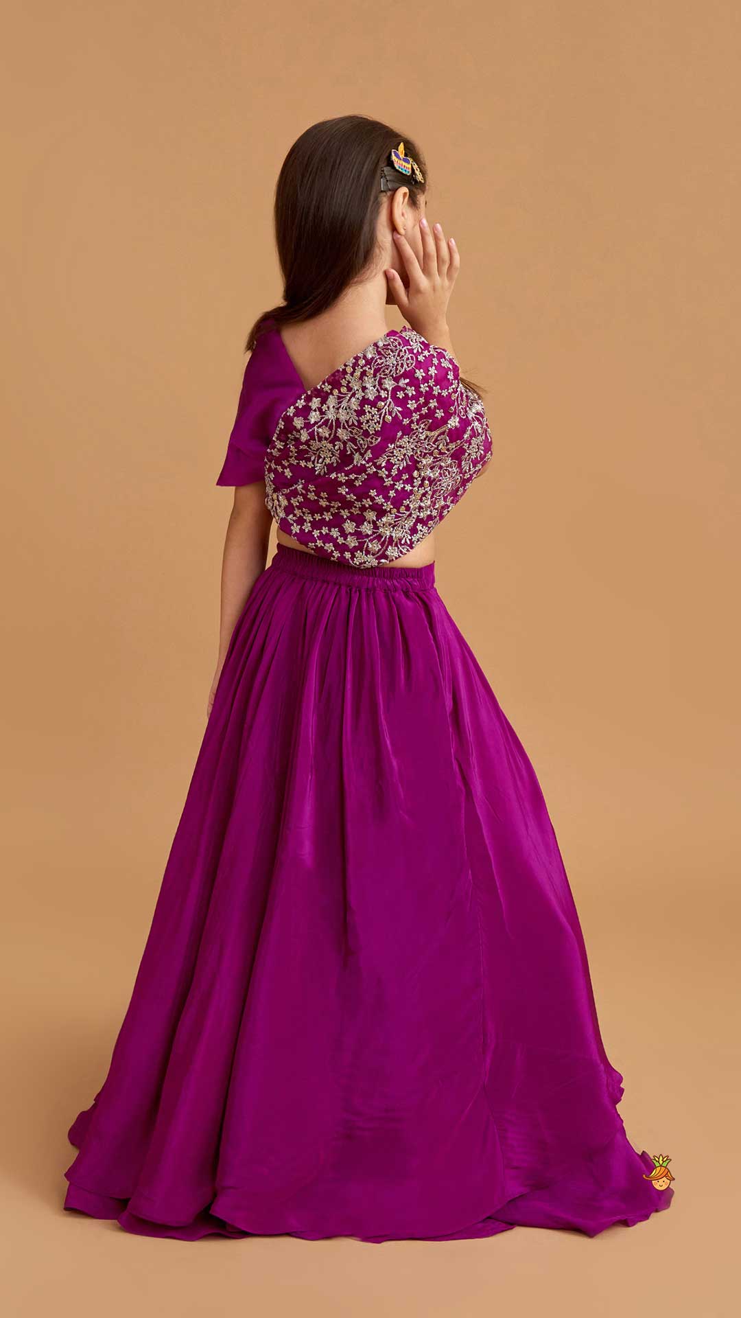 Stylish Overlap Purple Top And Layered Lehenga