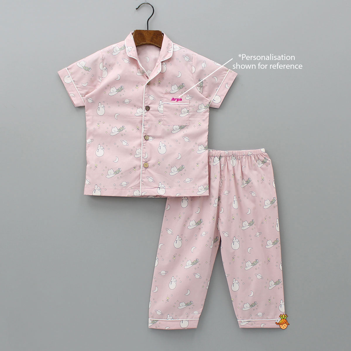 Night Theme Printed Pink Sleepwear