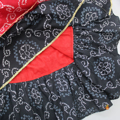 Bandhani Printed Red And Black Layered Top With Lehenga
