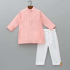 Pre Order: Peach Kurta With Brocade Jacket And Pyjama