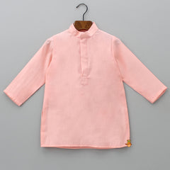 Pre Order: Peach Kurta With Brocade Jacket And Pyjama