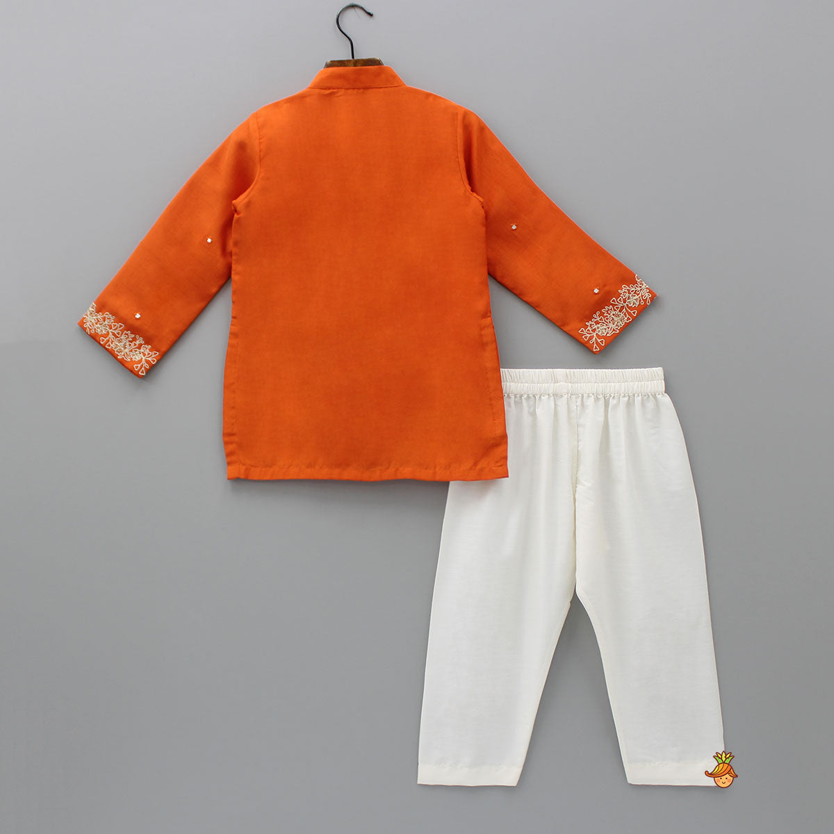 Orange Faux Mirror Work Kurta With Pyjama