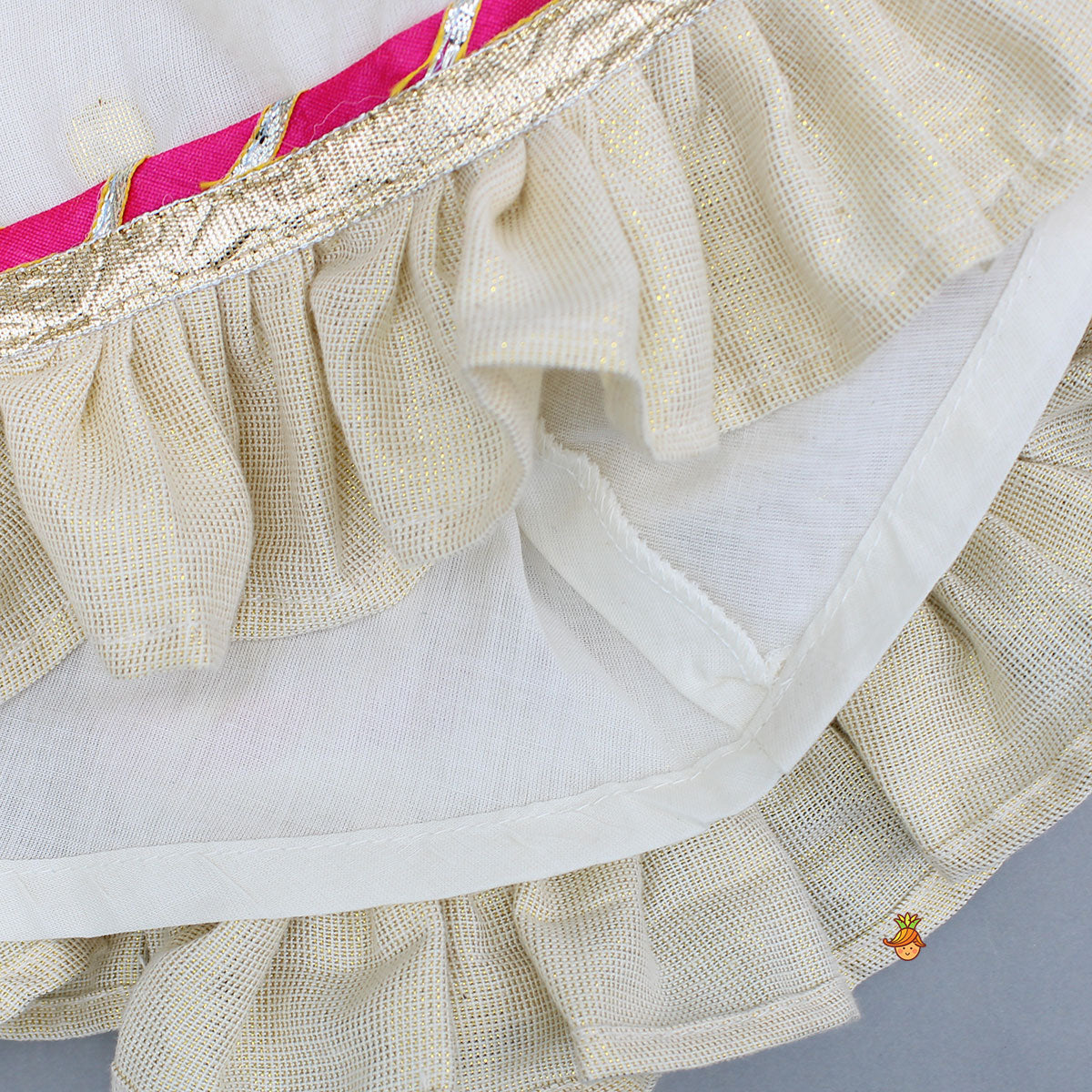 Striped Yoke Off-White Top And Sharara With Fringed Dupatta