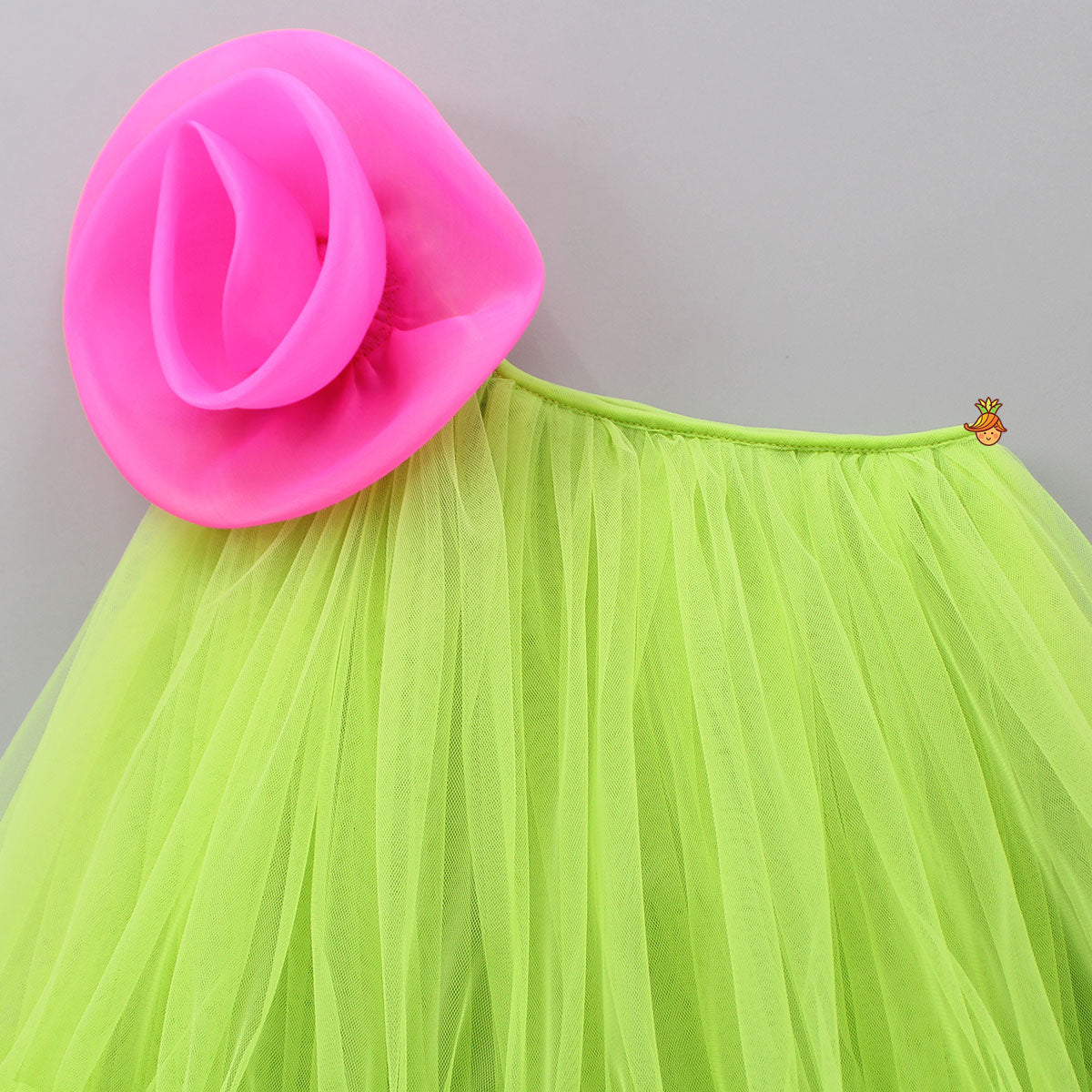 Contrasting Rose Adorned One Shoulder Green Dress With Matching Knot Detail Hair Band