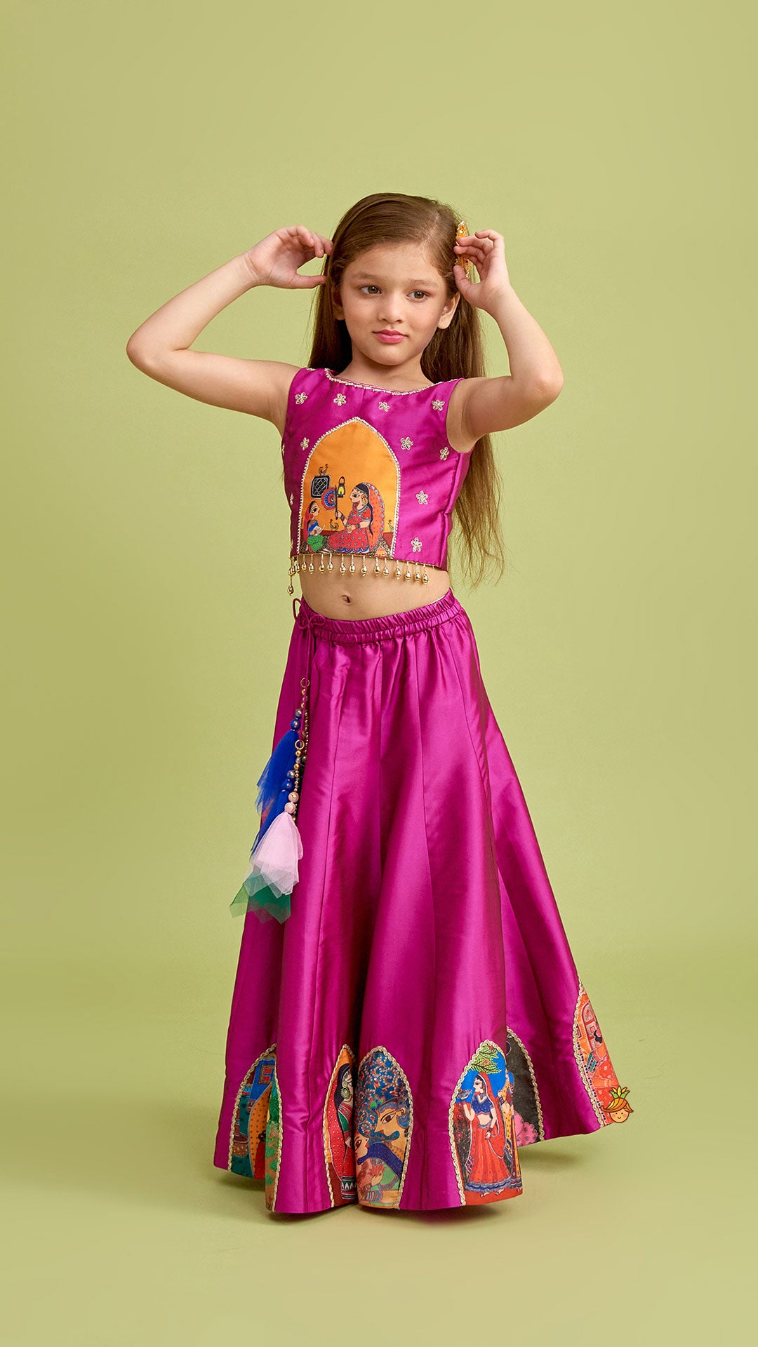 Beautiful Traditional Applique Work Magenta Top And Lehenga