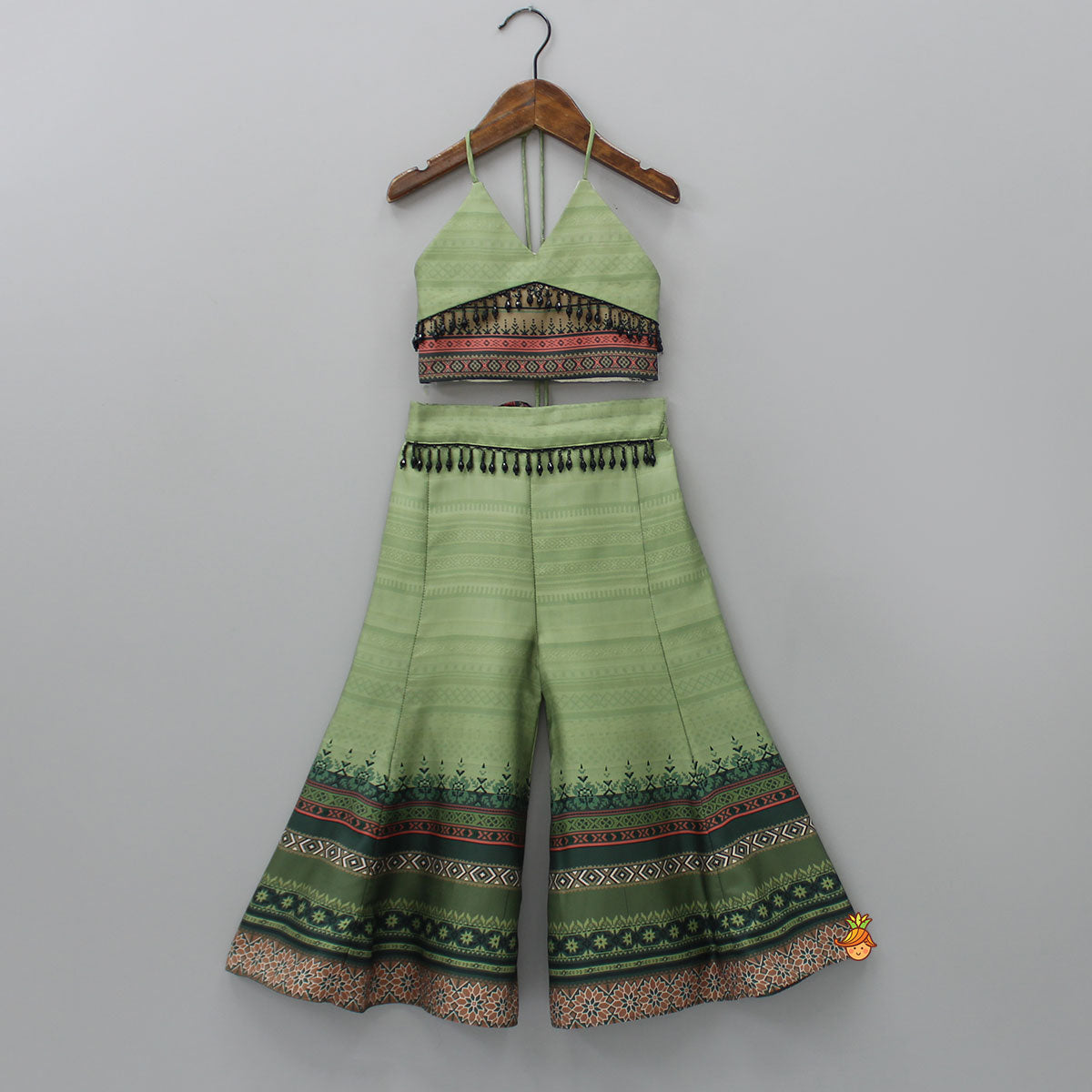 Halter Neck Green Top And Palazzo With Potli Bag