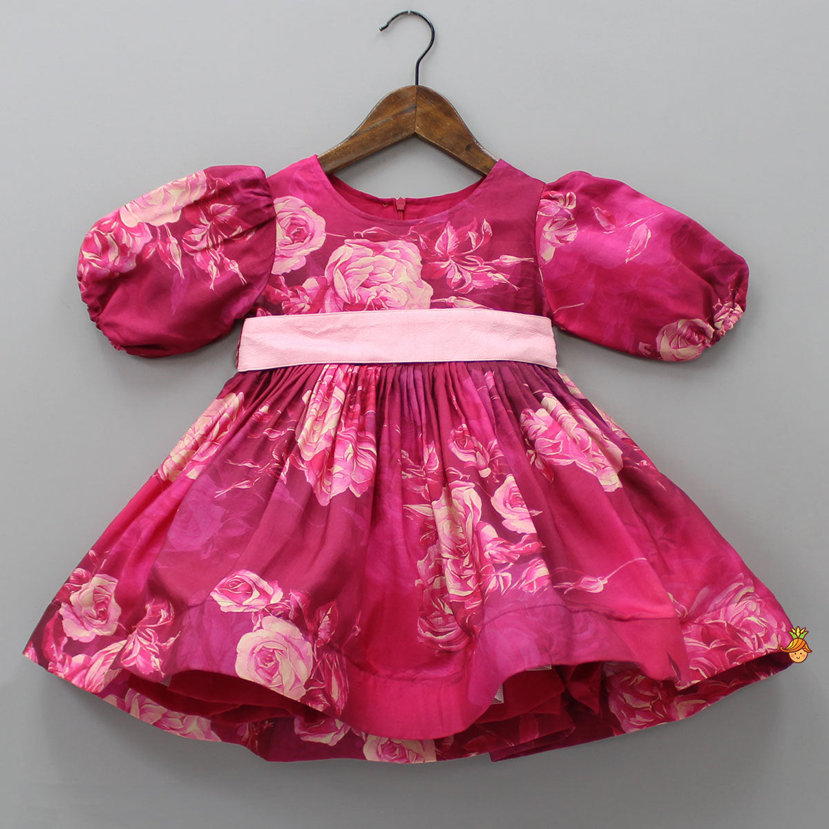 Pre Order: Pink Floral Balloon Sleeves Dress