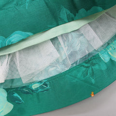 Pre Order: Balloon Sleeves Floral Printed Green Dress