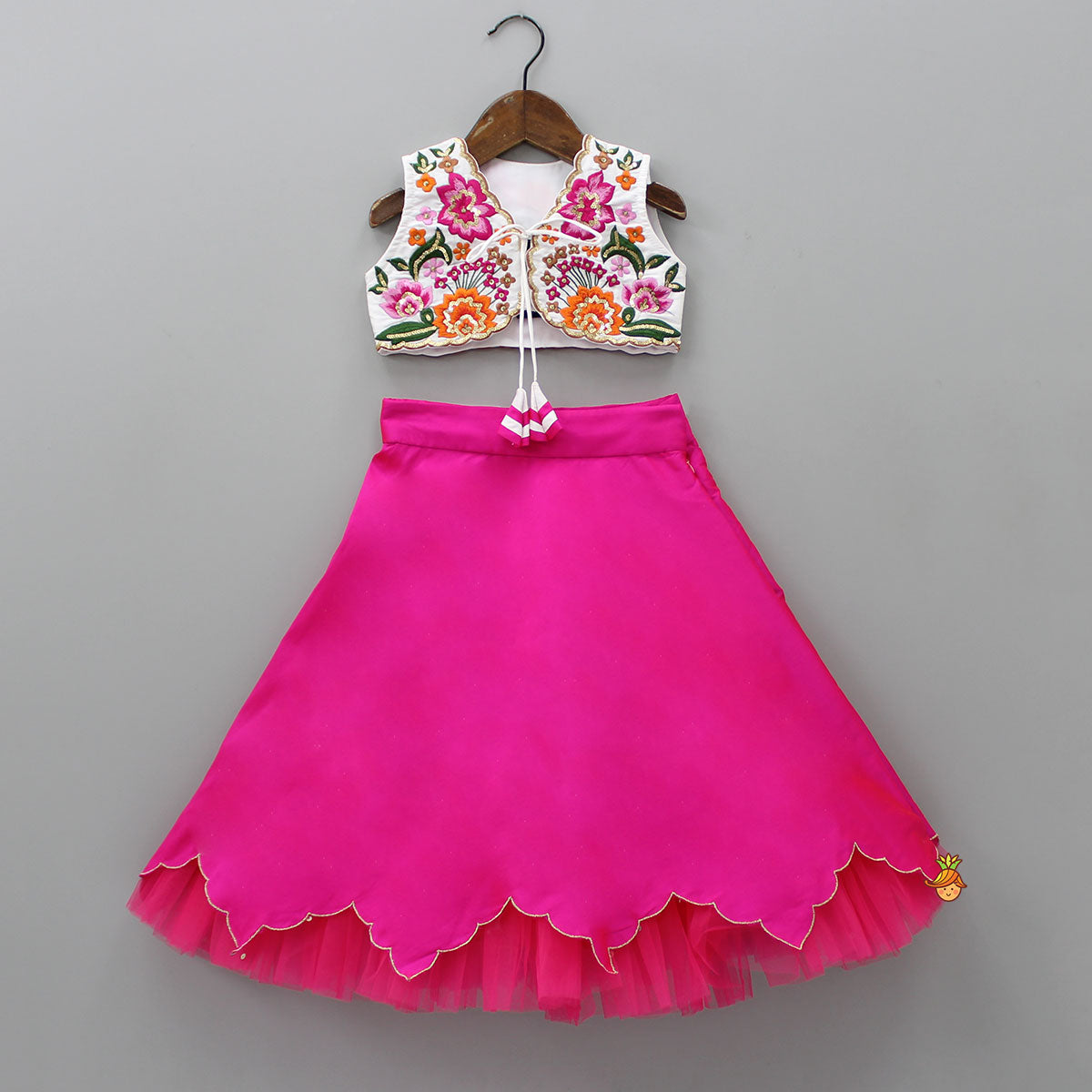 Heavy Embroidered Front Open Top And Pink Lehenga With Net Dupatta