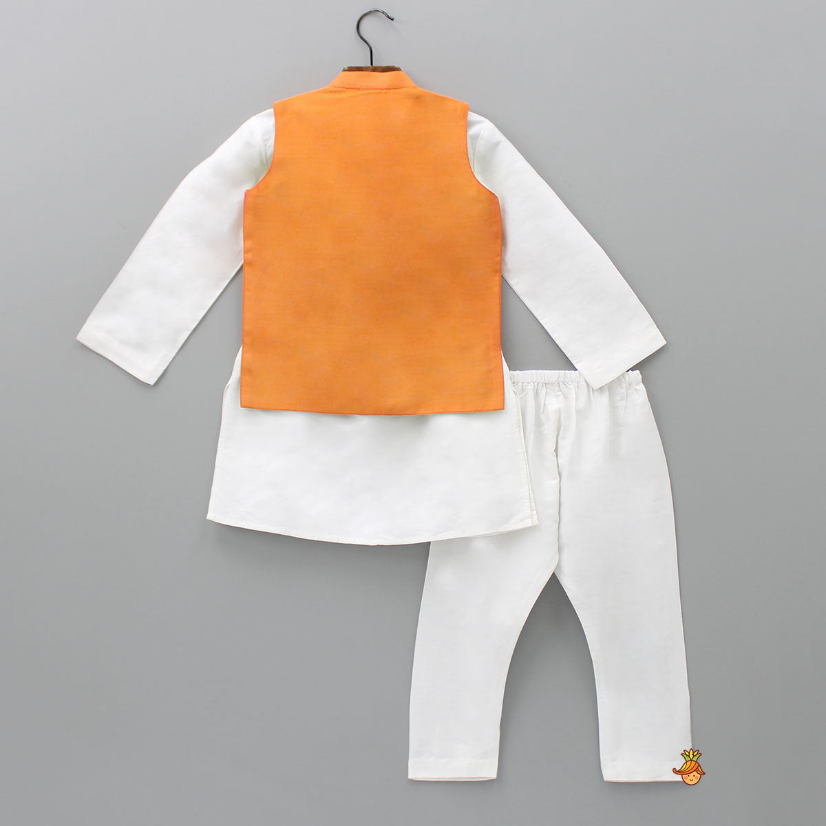 Ethnic Kurta With Patch Pocket Orange Jacket And Pyjama