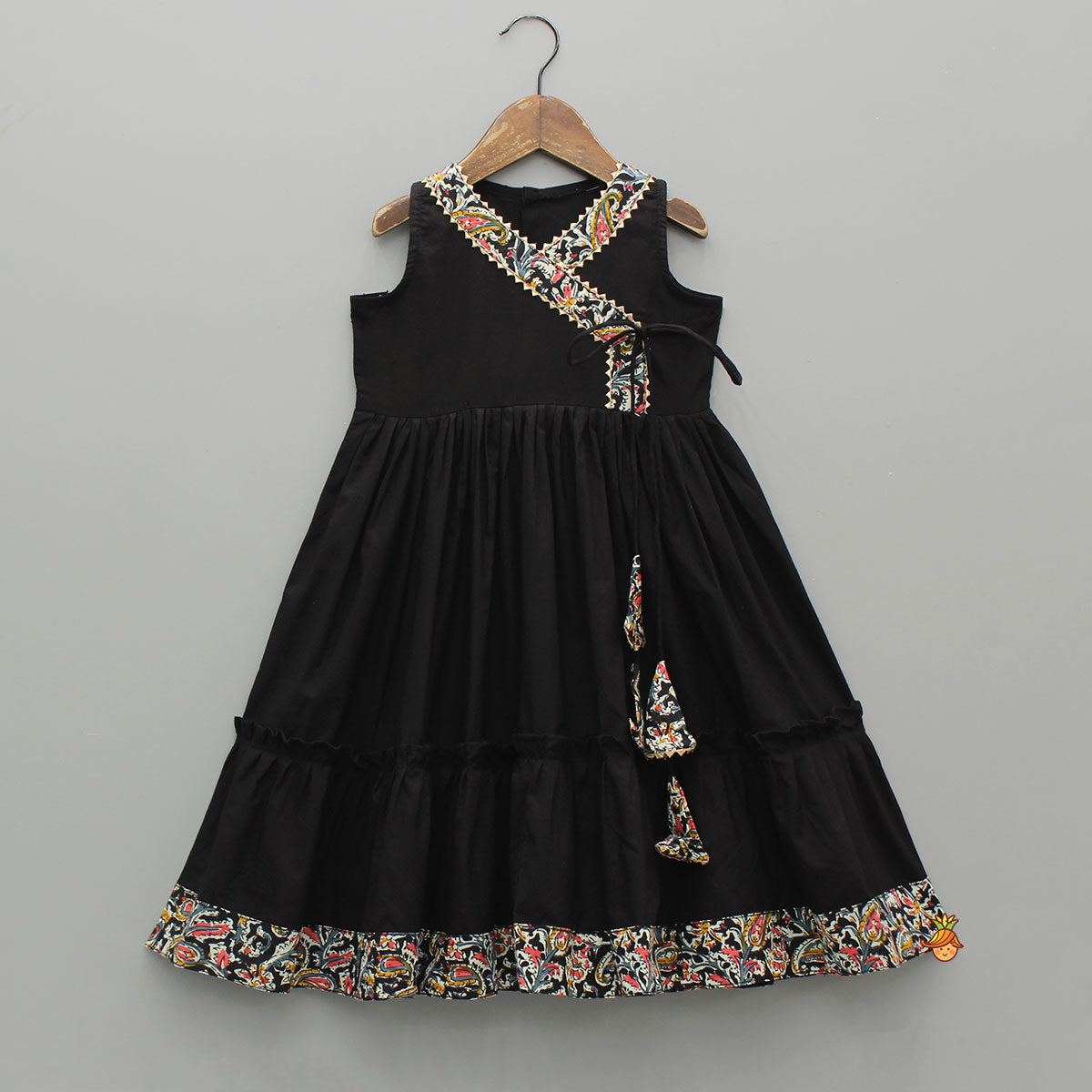 Contrasting Printed Lace Work Black Kurti