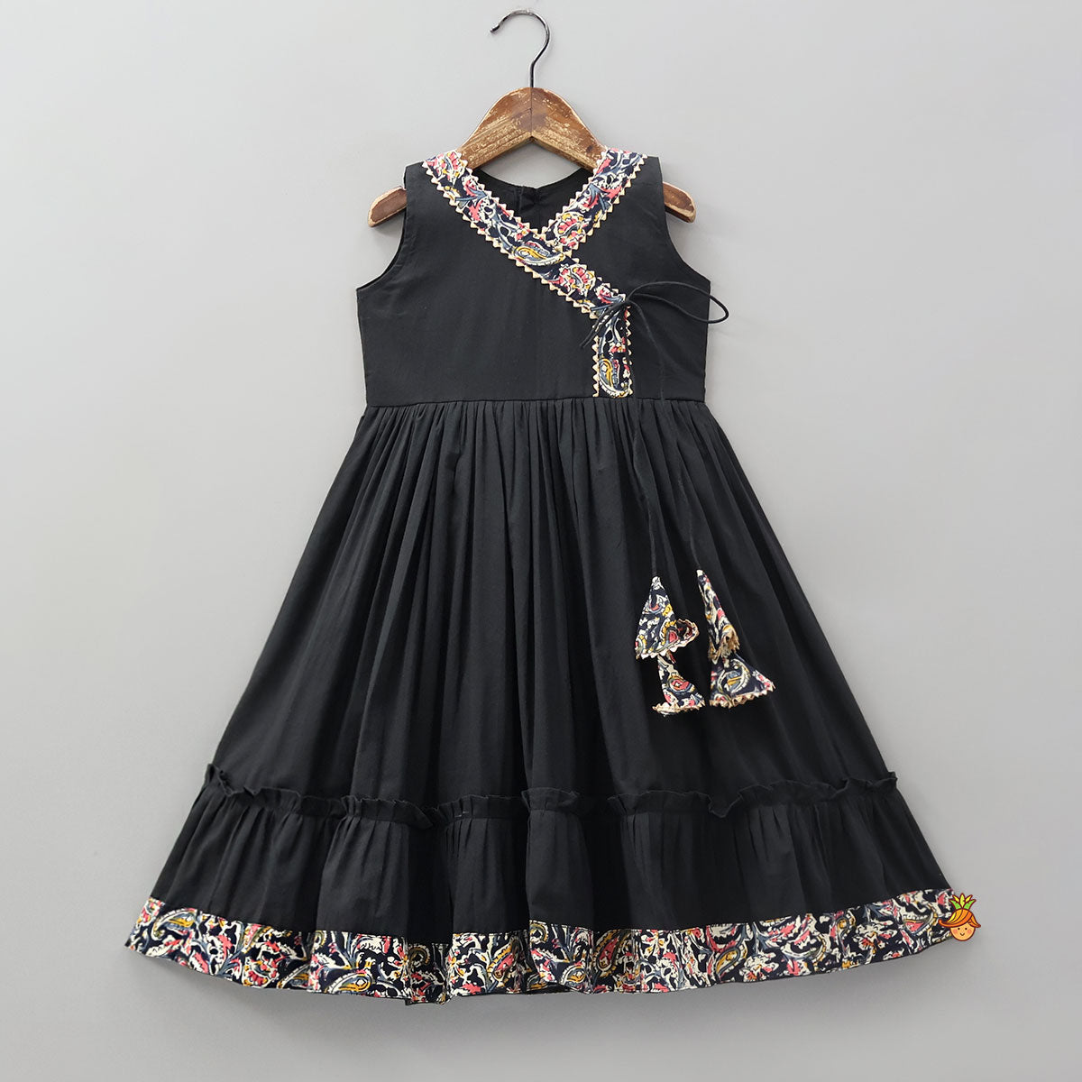 Contrasting Printed Lace Work Black Kurti