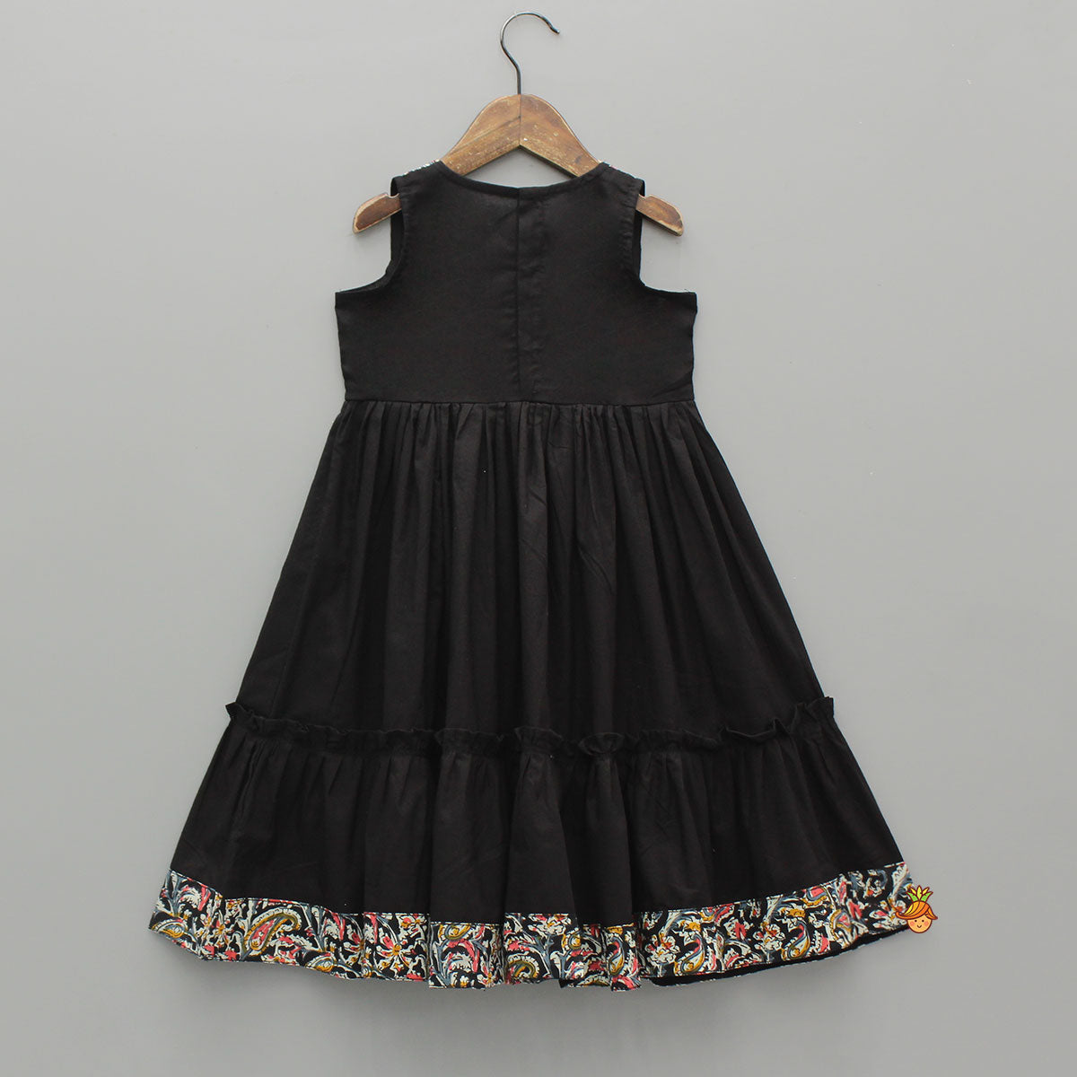 Contrasting Printed Lace Work Black Kurti