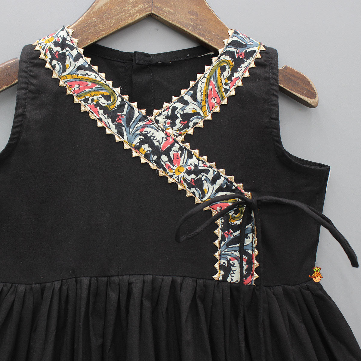 Contrasting Printed Lace Work Black Kurti