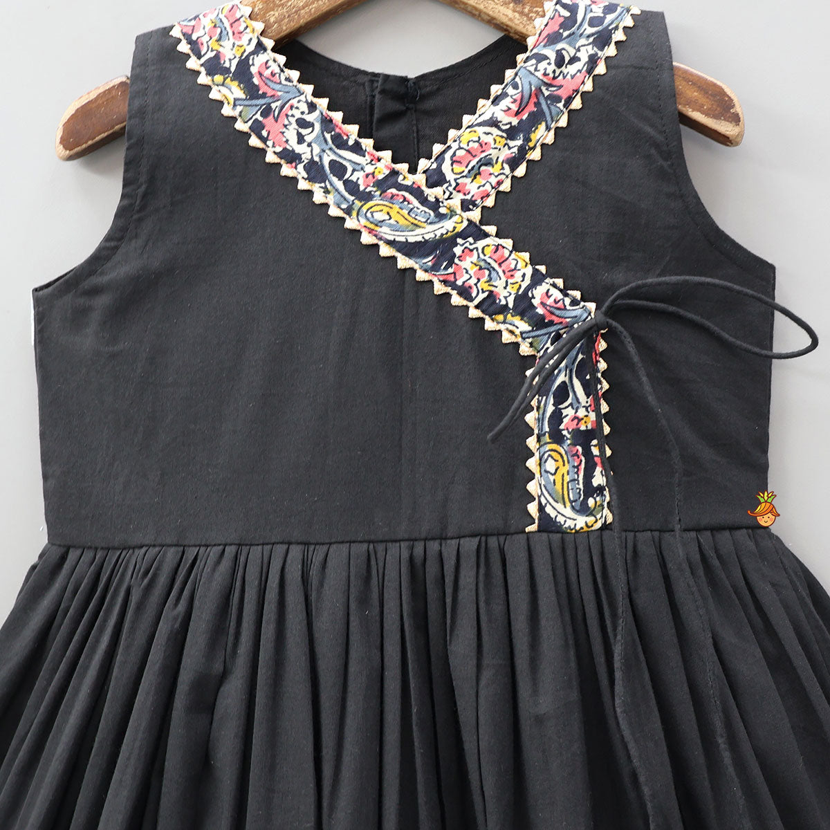 Contrasting Printed Lace Work Black Kurti