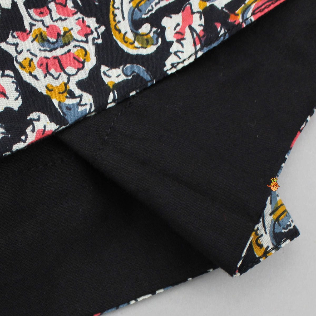 Contrasting Printed Lace Work Black Kurti