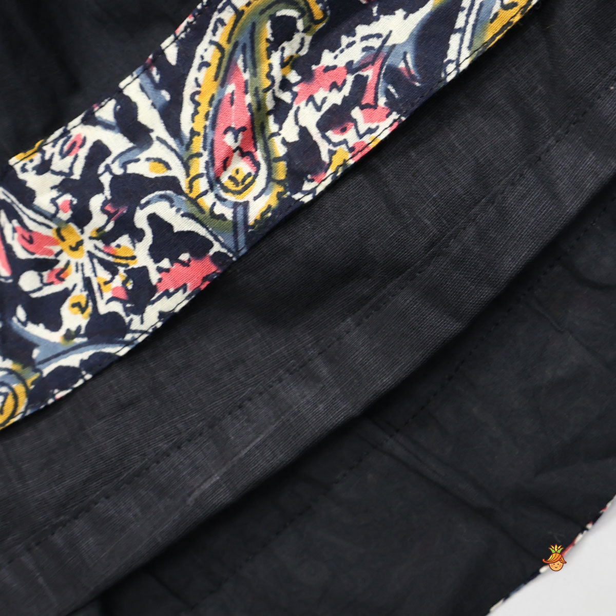 Contrasting Printed Lace Work Black Kurti