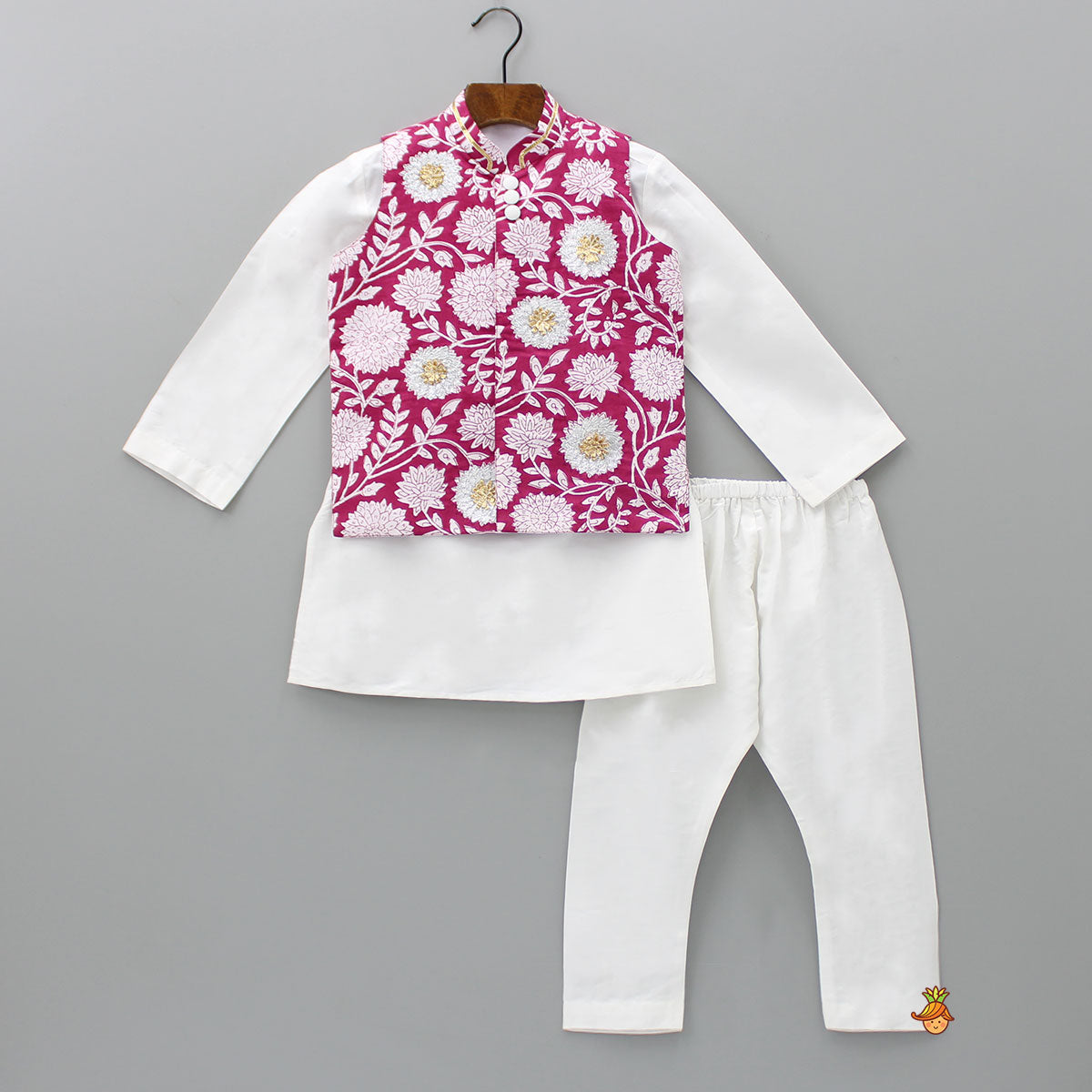 Pre Order: Ethnic Kurta With Gota Work Pink Jacket And Pyjama