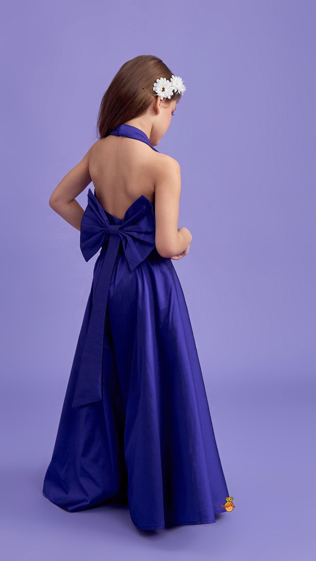 Halter Neck Back Bow Enhanced Purple Top With Flared Palazzo