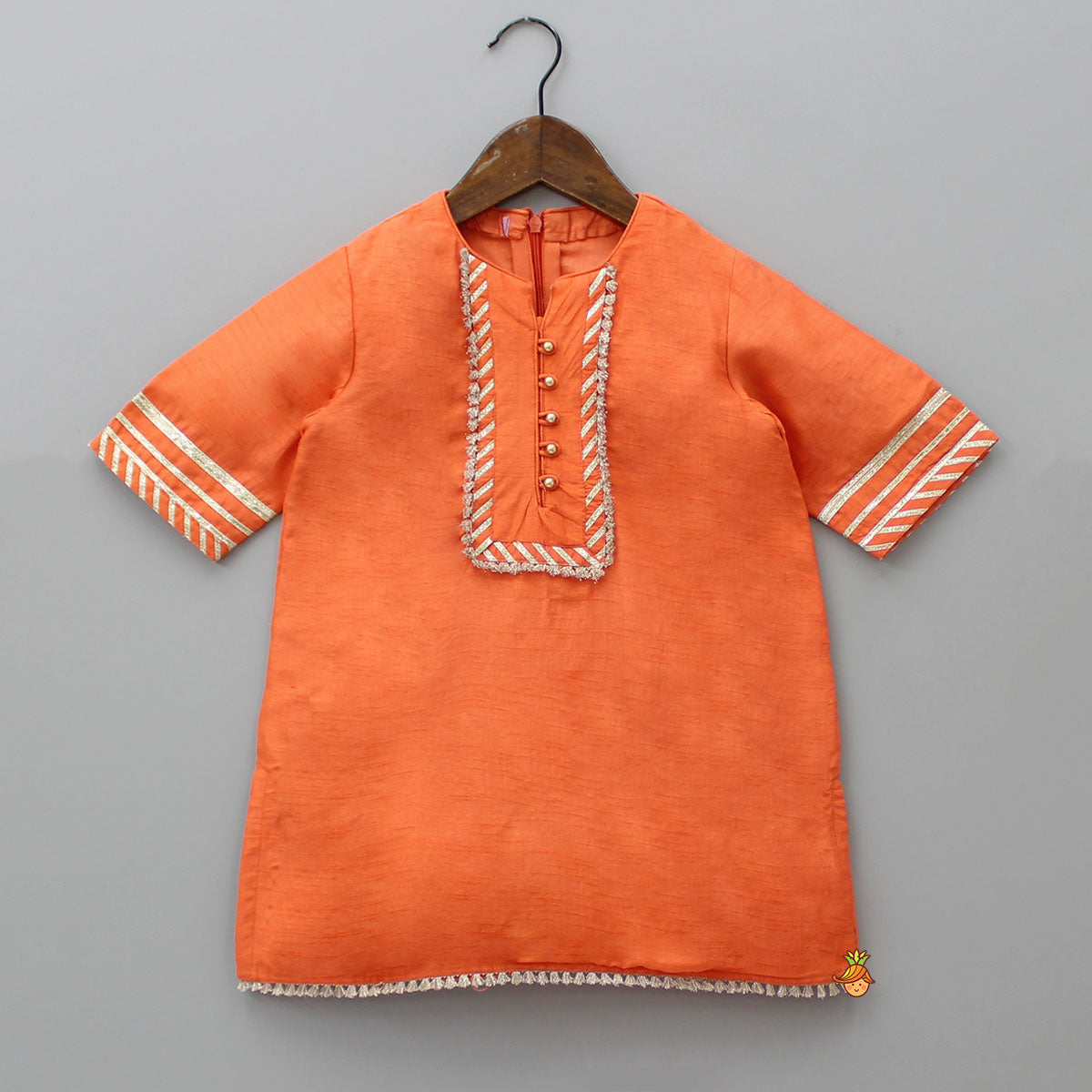 Loop Buttons Detail Orange Kurti And Embroidered Palazzo