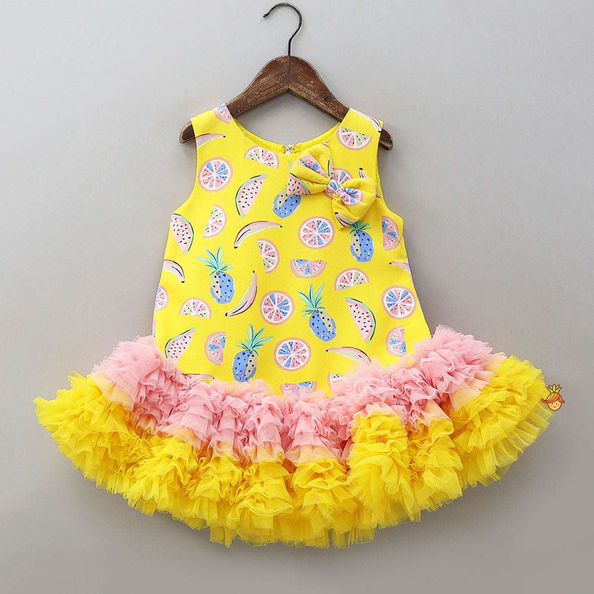 Fruit Printed Dress With Ruffle Hem